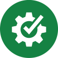 icon of a gear with a checkmark in it representing adaptability
